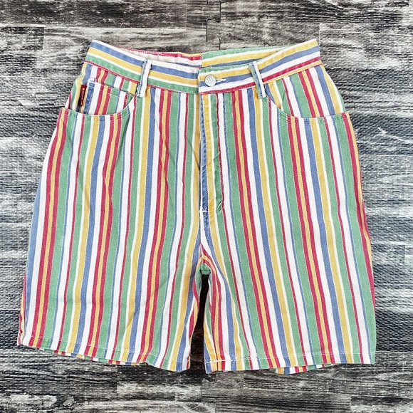 Vintage Bongo High Waist Striped Denim Jean Shorts Size 11 - Picture 1 of 5